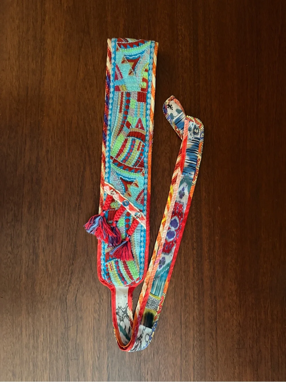 Johnny Was Colorful Boho Embroidered Obi Belt with Tassels